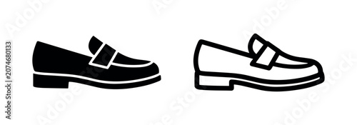 Foto Classic loafer shoe icon set in solid and outline style