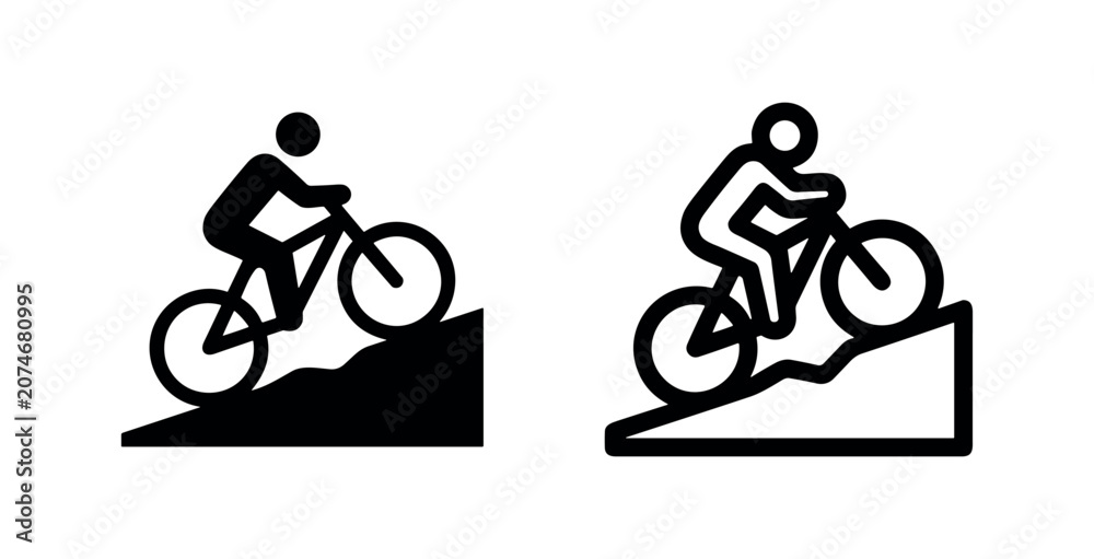 Fototapeta premium Cyclist Riding Uphill Icon - Mountain Biking and Outdoor Sports Symbol