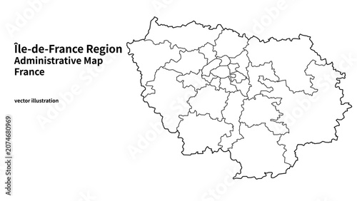 Fotografie Precise Vector Map of Île-de-France Region Administrative Boundaries, France