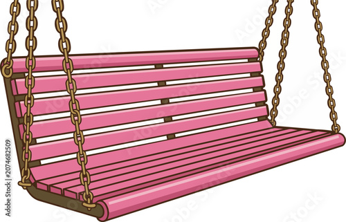 Tableau sur toile A vibrant pink wooden porch swing, suspended by sturdy chains, offers an invitin
