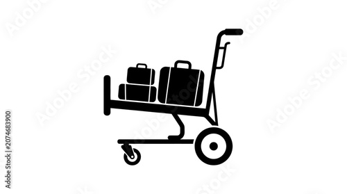 Luggage Cart Silhouette On White Background Travel And Transportation