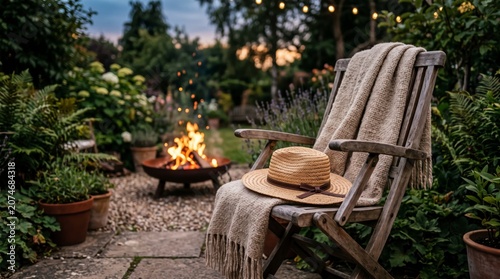 Cozy Outdoor Reading by Fire Pit in Rustic Garden Setting
