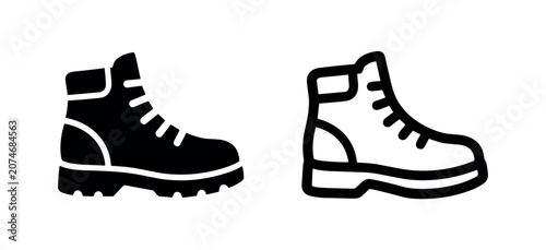 Konstfotografi Hiking boot or trekking shoe icon, vector illustration in solid and outline style