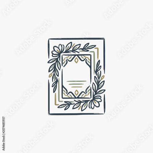 Minimalist line art drawing of a tree inside a frame.