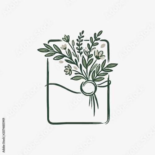 Minimalist line art drawing of a potted daisy plant.