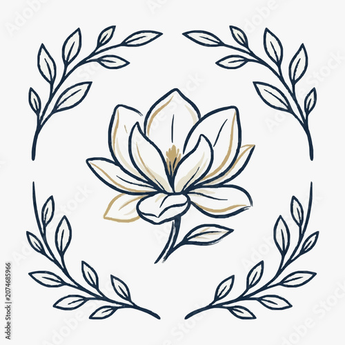 Minimalist line art floral arrangement with daisies and leaves.