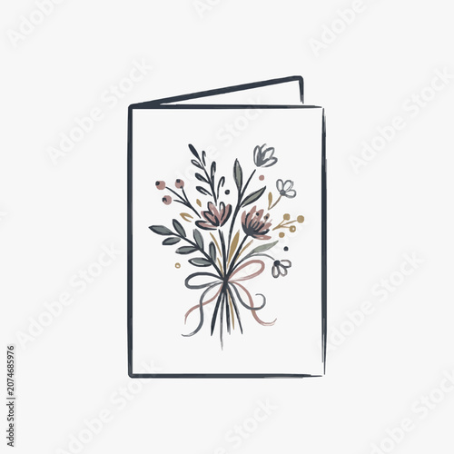 Minimalist line art floral illustration in square frame.