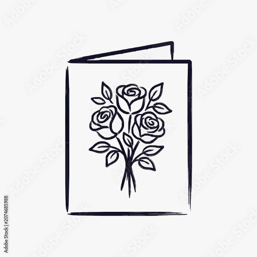 Minimalist line art floral design in square frame.