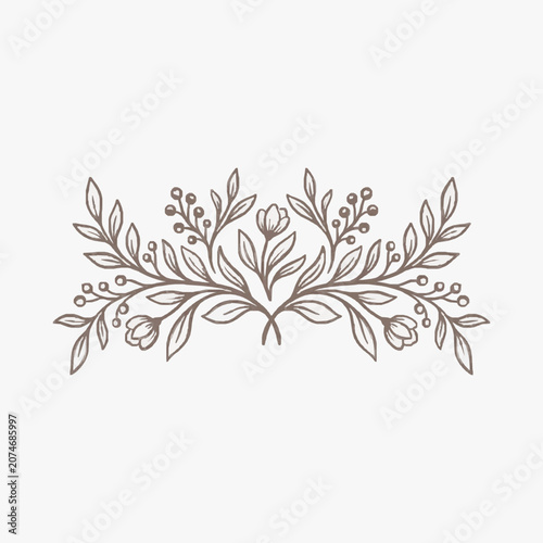 Minimalist line art floral wreath design illustration.