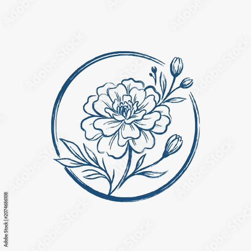 Minimalist line art illustration of a blooming flower.