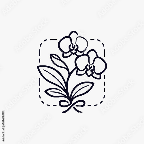 Minimalist line art illustration of a blooming flower.