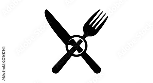 Prohibited Food Icon Depicting Knife and Fork Symbolizing Dietary Restrictions and Limitations