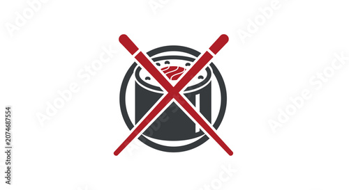 Prohibition Symbol Depicting Sushi And Chopsticks Cross Indicating Japanese Food Unavailability