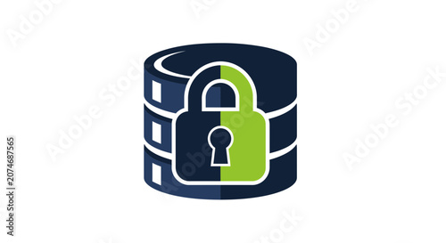 Protecting Data: Secure Database Illustration With a Padlock and Shield Icon