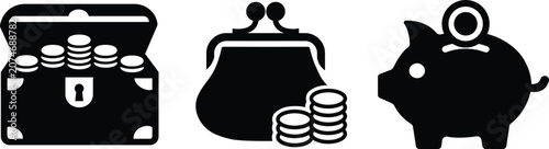 Fotografi Saving money icons black and white financial symbols