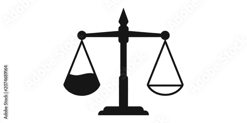 Fényképezés A gray scale icon of balanced justice with unequal weights on transparent backgr
