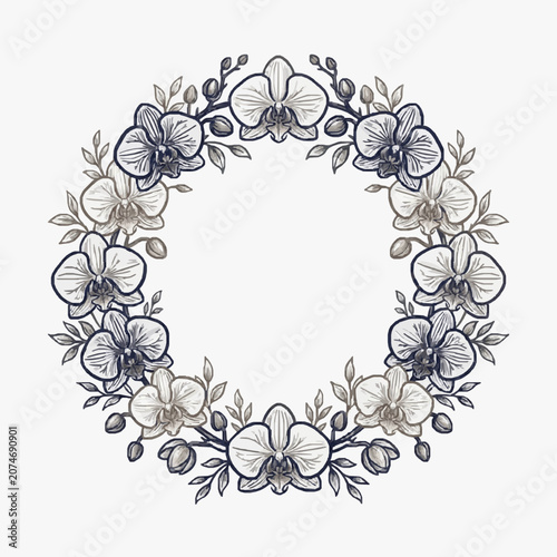 Orchid Flower Wreath Decorative Floral Frame Illustration.