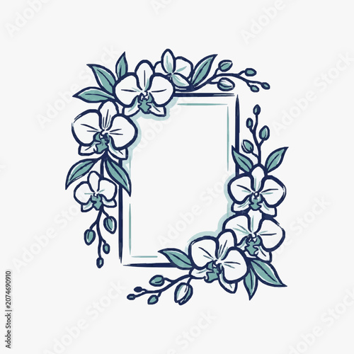 Orchid Flower Frame Decorative Element Hand Drawn Illustration.