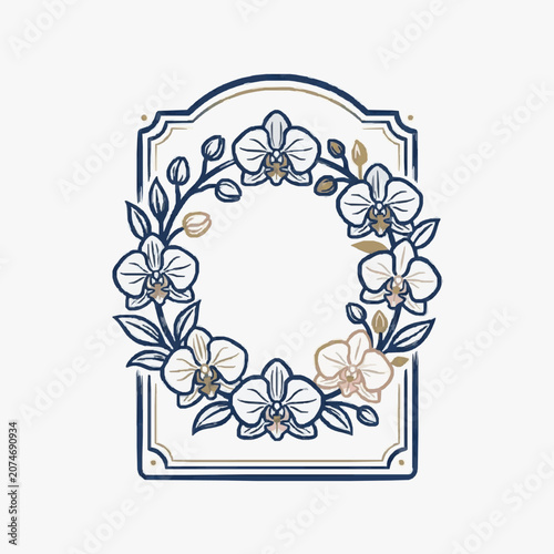 Orchid Flower Wreath Frame Decorative Element.