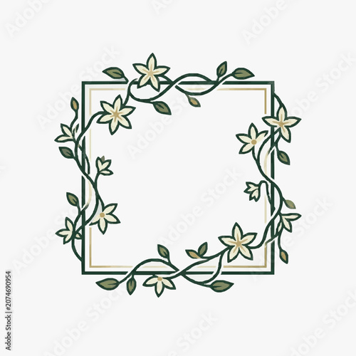 Square floral frame with delicate vines and blossoms.