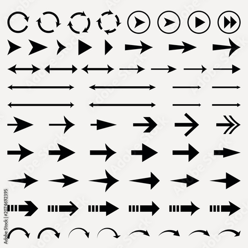Diverse black arrow icons collection vector elements