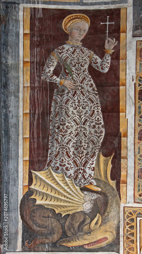 Santa Margherita; affresco di Pietro da Cemmo nella chiesa di Santa Maria Assunta a Esine (Brescia)