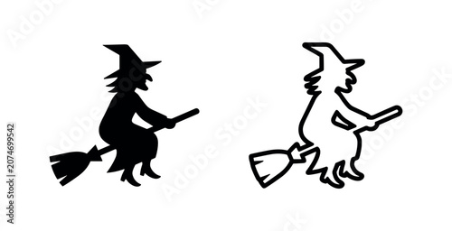Konstfotografi Witch riding broomstick icon for Halloween and fantasy themes