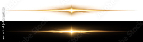 Foto Lens flare high quality sleek golden horizontal dual lines accented by soft wide ambient volumetric shading expanding around a brilliant starburst center with transparent background