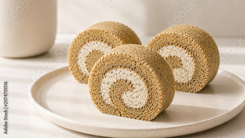 Earl Grey Roll Cake With Light Bergamot Spice Cream in Bright Cafe Style