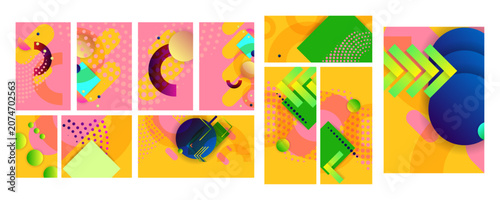 Set geometric colors fluid shapes eps 10. Flowing and liquid abstract gradient background for banner, poster or book. Vector design