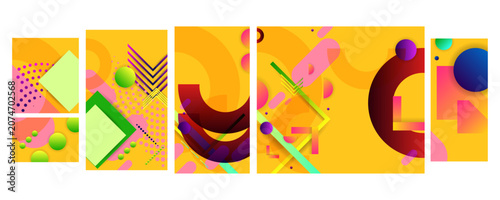Set geometric colors fluid shapes eps 10. Flowing and liquid abstract gradient background for banner, poster or book. Vector design