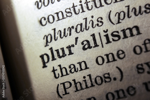 Fotografie Word pluralism on dictionary page, macro close up