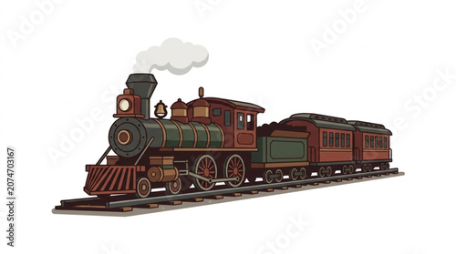 Bilde på lerret Vintage steam locomotive pulling passenger cars on railway tracks