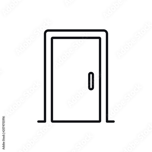A simple line drawing of an open door with a handle