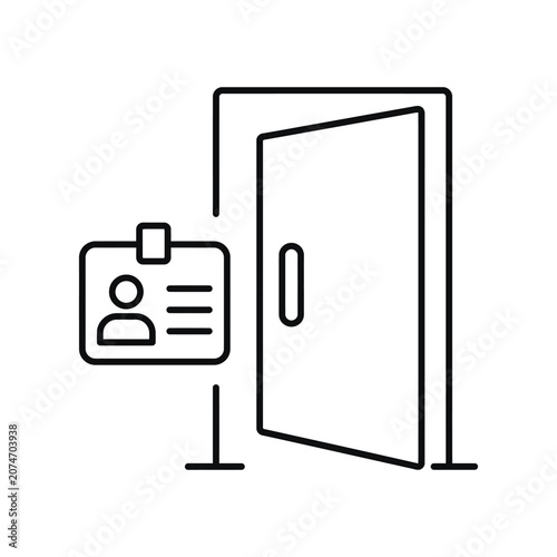 Vector illustration of an id badge next to an open door