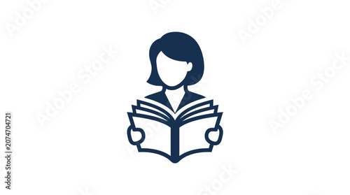 Bild auf Leinwand Woman Reading Open Book Icon.