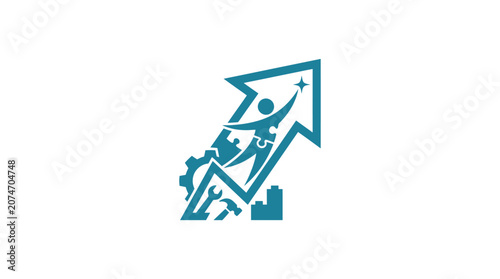 Photos Businessman climbing up arrow graph.