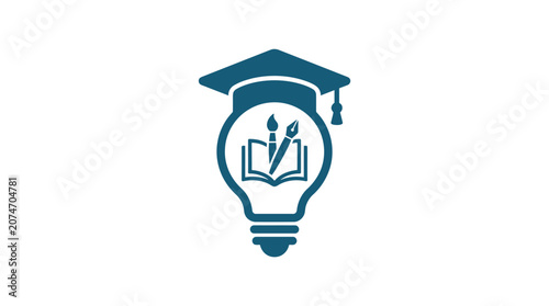 Graduation Cap Light Bulb Icon Education.