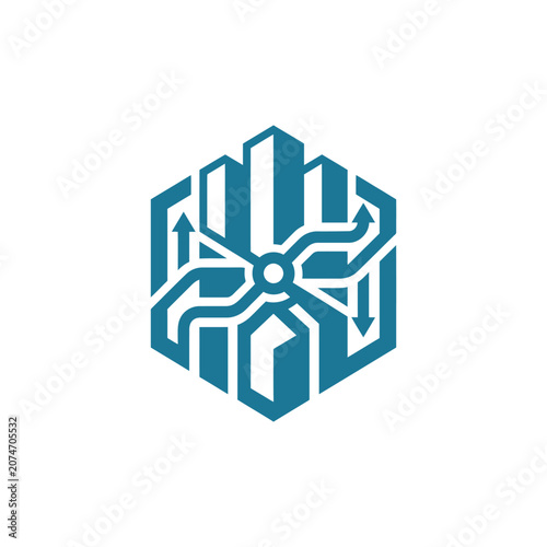 Blue circuit board logo design.