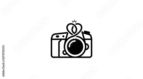 Camera with heart symbol on lens.