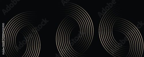 Φωτογραφία Abstract background featuring sleek, interlocking golden circular lines on a solid black backdrop, creating a modern, luxurious, and sophisticated geometric design