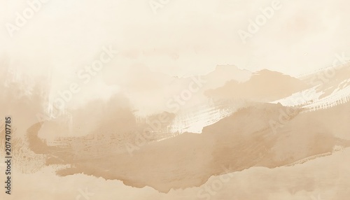 Abstract watercolor landscape painting of rolling hills in muted earth tones, with a soft, dreamy, and atmospheric quality, evoking tranquility and natural beauty