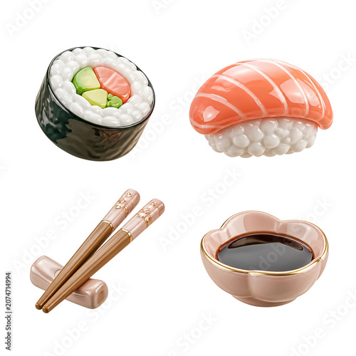 3D Sushi and Japanese Food Illustration Icon Set