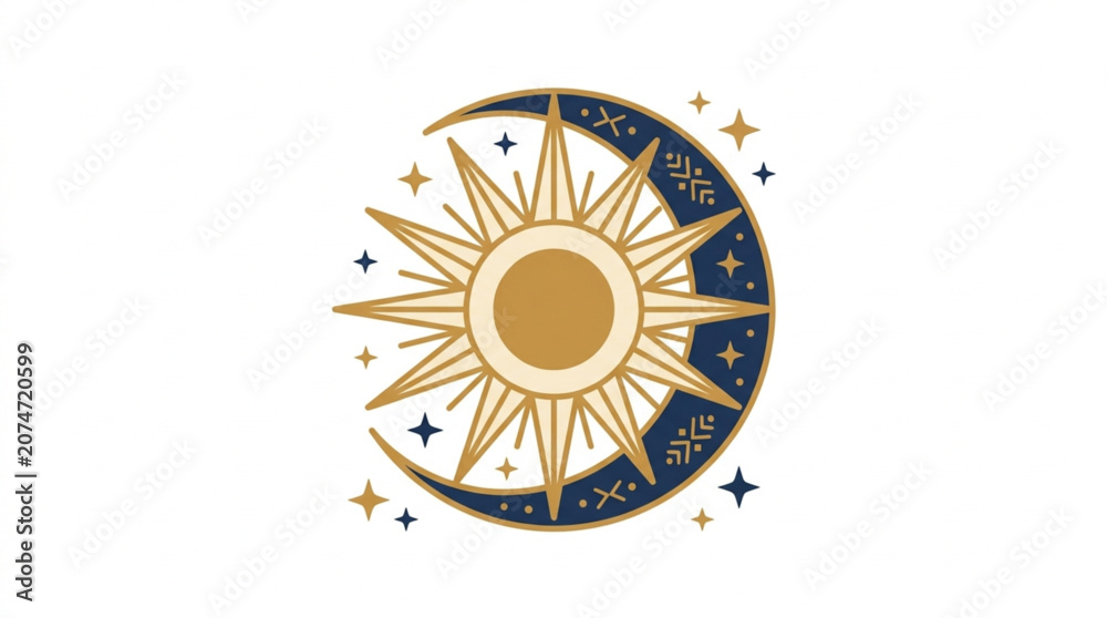 Fototapeta premium Stylized Sun and Moon Celestial Illustration.