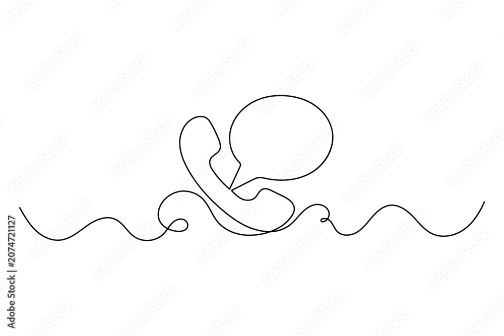 Fototapeta premium Speech bubble enclosing a phone handset vector illustration in continuous line design