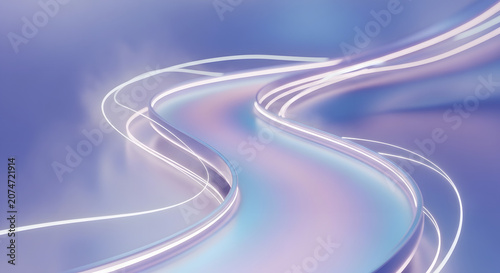 Futuristic Glowing Digital Path Background, Abstract 3D Render for Technology Network and Data Flow Concepts, Purple and Blue Neon Road