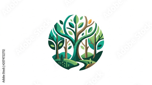 Stylized Circular Forest Scene with Winding Path.