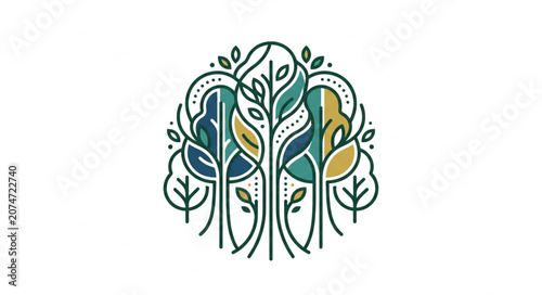 Stylized Abstract Tree Illustration with Leaves and Branches.
