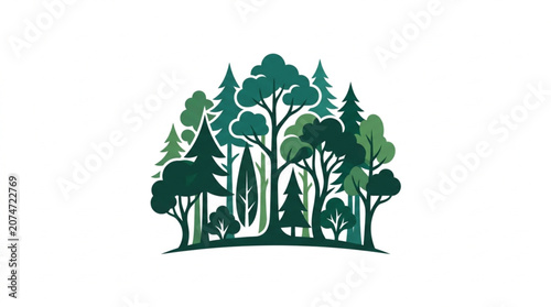 Stylized Forest Scene with Various Evergreen Trees.