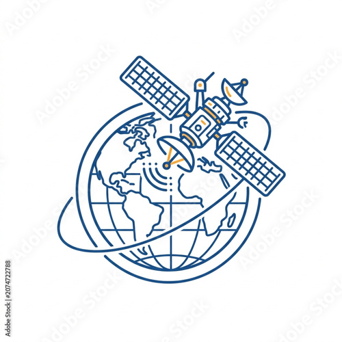 Satellite orbiting planet Earth broadcasting signals worldwide.